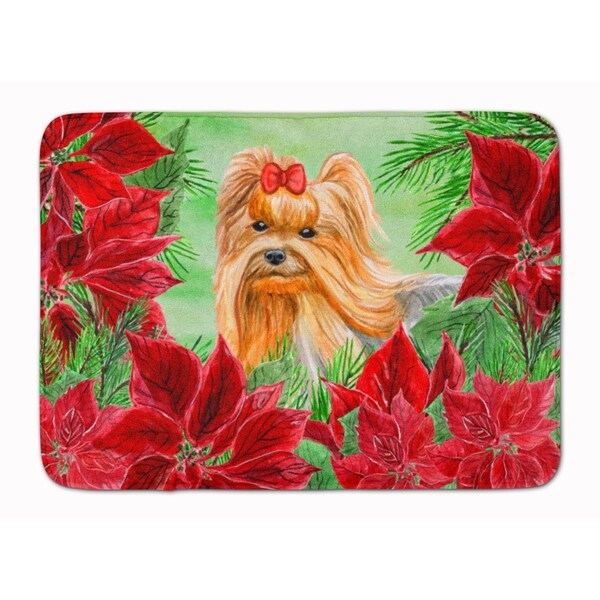 Carolines Treasures Yorkshire Terrier Poinsettas Machine Washable Memory Foam Mat CK1333RUG - main